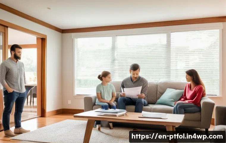 보험 포트폴리오 조정 시 고려해야 할 사항 - A contemporary family, consisting of a father, mother, a toddler wearing a clean diaper, and an olde...