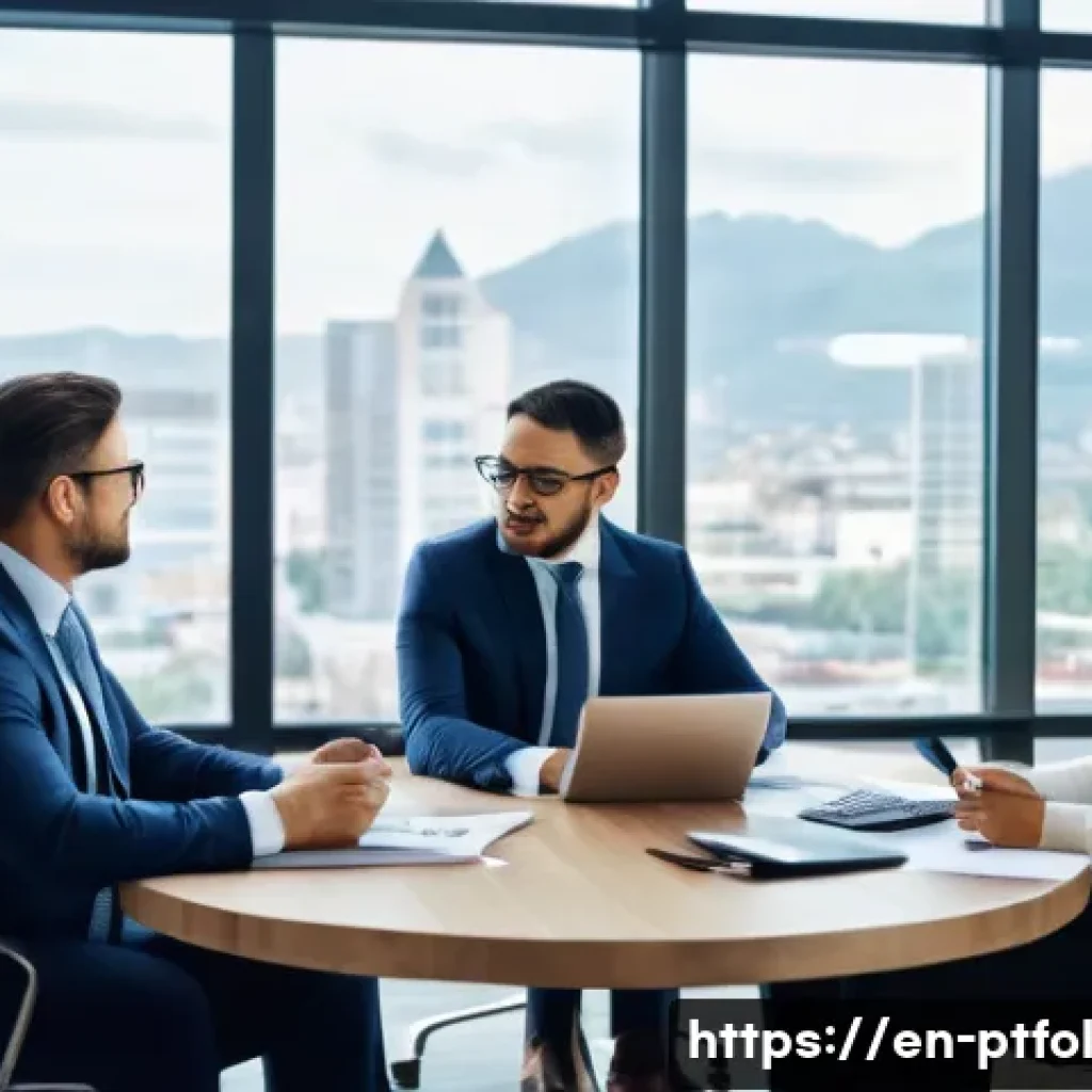 보험 상품의 성격에 따른 포트폴리오 최적화 - A professional financial advisor’s office scene, showing a diverse group of clients discussing insur...
