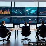 Home 22 주요 보험사별 포트폴리오 성과 비교 - A modern insurance portfolio management office scene showing diverse professionals analyzing large d...