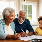 Home 19 위험 분산을 위한 보험 상품 조합 방법 - A diverse family sitting around a kitchen table reviewing insurance documents together in a cozy sub...