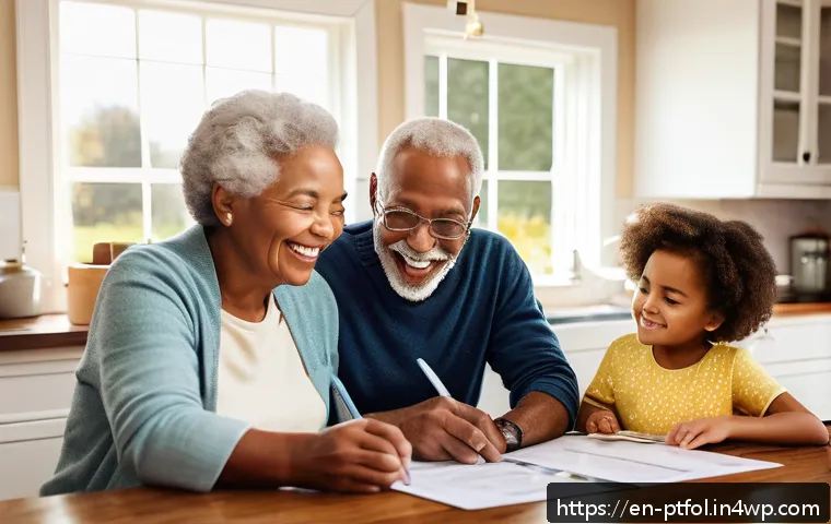 위험 분산을 위한 보험 상품 조합 방법 - A diverse family sitting around a kitchen table reviewing insurance documents together in a cozy sub...
