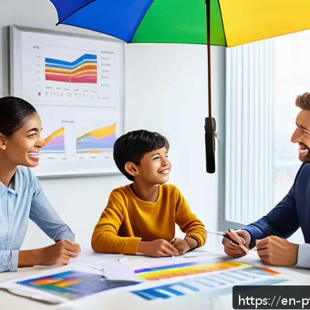 보험 상품 다양성을 통한 포트폴리오 안정화 - A professional financial advisor sitting at a modern office desk, explaining diverse insurance optio...